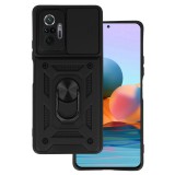 OEM Xiaomi Redmi Note 10 Pro hátlap tok, telefon tok, kitámasztható, mágneses, ütésálló, fekete, Defender Slide