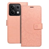 OEM Xiaomi Redmi Note 13 5G könyvtok, fliptok, telefon tok, mágneszáras, bankkártyatartós, mandala mintás, barack színű, Forcell Mezzo