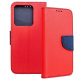 OEM Xiaomi Redmi Note 13 5G könyvtok, fliptok, telefon tok, mágneszáras, bankkártyatartós, piros-sötétkék, Fancy
