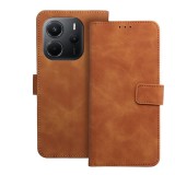 OEM Xiaomi Redmi Note 14 4G könyvtok, fliptok, telefon tok, bankkártyatartós, mágneszáras, barna, Tender Book