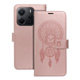 OEM Xiaomi Redmi Note 14 4G könyvtok, fliptok, telefon tok, mágneszáras, bankkártyatartós, álomfogó mintás, rose gold, Forcell Mezzo