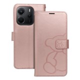 OEM Xiaomi Redmi Note 14 4G könyvtok, fliptok, telefon tok, mágneszáras, bankkártyatartós, maci mintás, rose gold, Forcell Mezzo