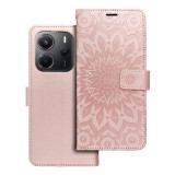 OEM Xiaomi Redmi Note 14 4G könyvtok, fliptok, telefon tok, mágneszáras, bankkártyatartós, mandala mintás, rose gold, Forcell Mezzo