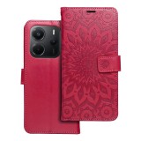 OEM Xiaomi Redmi Note 14 5G könyvtok, fliptok, telefon tok, mágneszáras, bankkártyatartós, mandala mintás, magenta, Forcell Mezzo