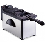 Oliver Voltz OV51980P, 2000W, 3L, Állítható termosztát, Max 190°C, Rozsdamentes acél, Fekete-Inox, Olajsütő