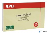 Öntapadó jegyzettömb, 125x75 mm, 100 lap, APLI "Classic", sárga