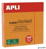 Öntapadó jegyzettömb, 75x75 mm, 100 lap, APLI "Funny", neon narancs
