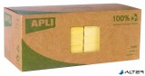 Öntapadó jegyzettömb, 75x75 mm, 100 lap, újrahasznosított, APLI "Classic", sárga