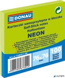 Öntapadó jegyzettömb, 76x76 mm, 100 lap, DONAU, neon zöld