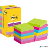 Öntapadó jegyzettömb, 76x76 mm, 12x90 lap, 3M POSTIT 'Super Sticky', vegyes