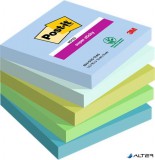 Öntapadó jegyzettömb, 76x76 mm, 5x90 lap, 3M POSTIT &#039;Super Sticky Oasis&#039;, vegyes színek