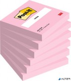 Öntapadó jegyzettömb, 76x76 mm, 6x100 lap, 3M POSTIT, rózsaszín