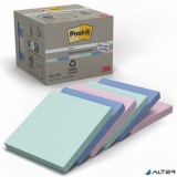 Öntapadó jegyzettömb, 76x76 mm, 6x100 lap, környezetbarát, 3M POSTIT 'Nature', vegyes pasztell színek