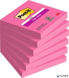 Öntapadó jegyzettömb, 76x76 mm, 6x90 lap, 3M POSTIT &#039;Super Sticky&#039;, pink