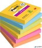 Öntapadó jegyzettömb, 76x76 mm, 6x90 lap, 3M POSTIT "Super Sticky", "Carnival", vegyes színek