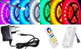 Optonica 5m hosszú 36Wattos, 1 zónás FUT088 RF távirányítós, adapteres RGB LED szalag (300db 5050 SMD LED)