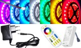 Optonica 5m hosszú 36Wattos, 4 zónás FUT092 RF távirányítós, adapteres RGB LED szalag (300db 5050 SMD LED)
