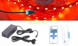 Optonica 5m hosszú 41Wattos, RF távirányítós, mini vezérlős, 12V adapteres piros LED szalag (300db 5050 SMD LED)