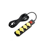 OPTONICA 7613 4-es elosztó gyermekvédelemmel kapcsolóval H07RN3G1.5mm-5M, 16A, 250V, Max3500W, IP44 - SÁRGA+Fekete