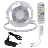 Optonica RGB LED Bluetooth01: 5m DC12V 5050 30SMD/m IP20 RGB LED szalag+adapter tápegység+Bluetooth vezérlő+távirányító - 4W/m,240lm/m,10mm