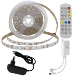 Optonica RGB LED Bluetooth02: 5m DC12V 5050 60SMD/m IP20 RGB LED szalag+adapter tápegység+Bluetooth vezérlő+távirányító - 8W/m,480lm/m,10mm