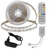 Optonica RGB LED szett02:5m DC12V 5050 60SMD/m IP20 RGB LED szalag+tápegység+vezérlő+távirányító - 8W/m,480lm/m,10mm