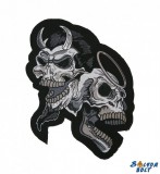 Ördög és angyal koponya hátfelvarró, nagyméretű