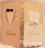OrsiDekor Klasszikus esküvői meghívó vőlegény-menyasszony grafikával, masnival és strasszal díszítve