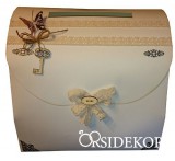 OrsiDekor Vintage nászajándékgyűjtő doboz/persely csipkével és fa rátéttel