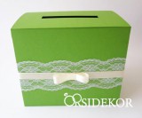 OrsiDekor Zöld nászajándékgyűjtő doboz / persely csipkével és masnival