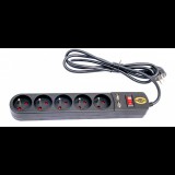 Orvaldi ORV-5 USB 5 aljzatos túlfeszültség védő - elosztó kapcsolóval és 2 USB töltőporttal 1.5m - Fekete (AP5U-1,5M)