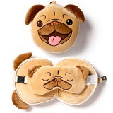 Összecsukható Mopsz alakú utazó nyakpárna szemtakaróval, plüss