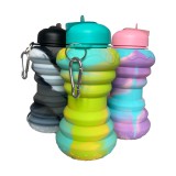 Összecsukható szilikon kulacs, karabinerrel - Türkiz-Sárga