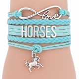 Ötsoros "Szeretem a lovakat" bőr karkötő