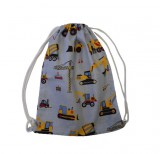 Ovis tornazsák - szürke alapon sárga munkagépes mintával - 100% pamut