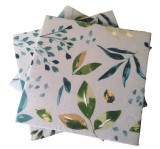 Pamut borítású székpárna - ülőpárna 35x35x2 cm / szürke alapon levél mintás