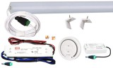 Pannon LED 100cm-es 14 Wattos, 12 Voltos melegfehér LED szalag, opál, alumínium negyed íves sarok profilban, fix tápegységgel, RF FUT087 1-zónás fali távirányítós vezérlővel (60db 2835 SMD LED)