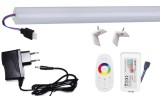 Pannon LED 100cm-es 17 Wattos, 12 Voltos RGB LED, opál, alu negyed íves sarok profilban, adapterrel, 1 zónás FUT025 RF távirányítós (60db 5050 SMD LED)