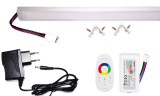 Pannon LED 150cm-es 30 Wattos, 24 Voltos RGBNW LED szalag, opál, alumínium sarok profilban, adapterrel, 1 zónás FUT027 RF távirányítós vezérlővel (90db 5050 SMD LED)