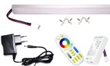 Pannon LED 150cm-es 30 Wattos, 24 Voltos RGBWW LED szalag, opál, alumínium sarok profilban, adapterrel, 4 zónás FUT092 RF távirányítós vezérlővel (90db 5050 SMD LED)