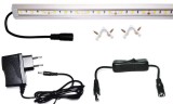 Pannon LED 200cm-es 28 Wattos, 12 Voltos középfehér LED, átlátszó, sarok alumínium profilban, adapterrel, lengőkapcsolóval (120db 2835 SMD LED)