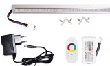 Pannon LED 50cm-es 10 Wattos, 24 Voltos RGBNW LED, átlátszó, sarok alumínium profilban, adapterrel, 1 zónás FUT027 RF távirányítós vezérlővel (30db 5050 SMD LED)