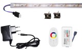 Pannon LED 50cm-es 8 Wattos, 12 Voltos RGB LED átlátszó keskeny alumínium profilban, adapterrel, 1 zónás FUT025 RF távirányítós (30db 5050 SMD LED)