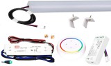 Pannon LED 75cm-es 15 Wattos, 12 Voltos RGBWW LED, opál, alu negyed íves sarok profilban, fix tápegységgel, 1-zónás S2-W RF fali távirányítós vezérlővel (45db 5050 SMD LED)