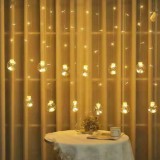 Party Led függöny, meleg fehér, 12db gömbben 108 db meleg fehér Led, átlátszó vezetékkel. 8 funkciós vezérlővel, 5V, USB csatlakozós! Life Light Led.