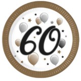 Party papírtányér 8db 23cm arany-ezüst 60. szülinapra