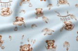 Pasztell kék alapon maci - álomfogó mintás pamutvászon textil - 160 cm