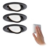 Paulmann 94472 Nova beépíthető lámpa, kerek, 3db-os szett, billenthető, 3-step-dimming, fekete, 2700K melegfehér, 3x Coin foglalat, 460 lm, IP23