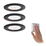 Paulmann 94474 Nova beépíthető lámpa, kerek, 3db-os szett, fix, 3-step-dimming, fekete, 2700K melegfehér, 3x Coin foglalat, 460 lm, IP44