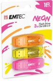 Pendrive, 16GB, 3 db, USB 2.0, EMTEC C410 Neon, narancs, citromsárga, rózsaszín (UE16GN3)